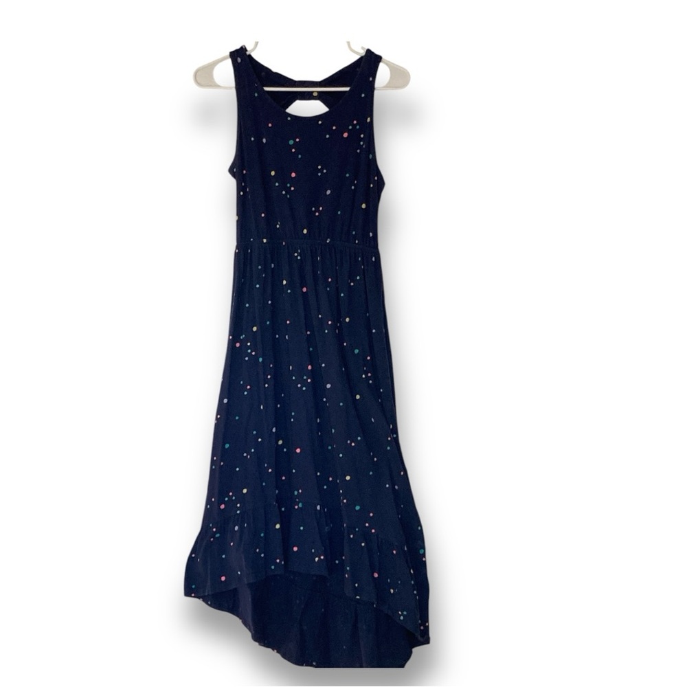 CLEARANCE Navy Blue Midi Dress with Colorful Dots